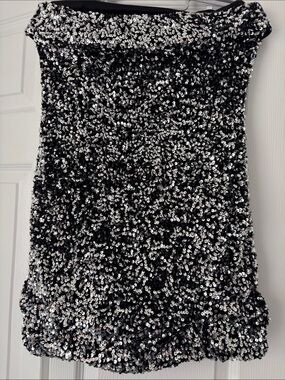 white birch Black and Silver Sequin Strapless Dress